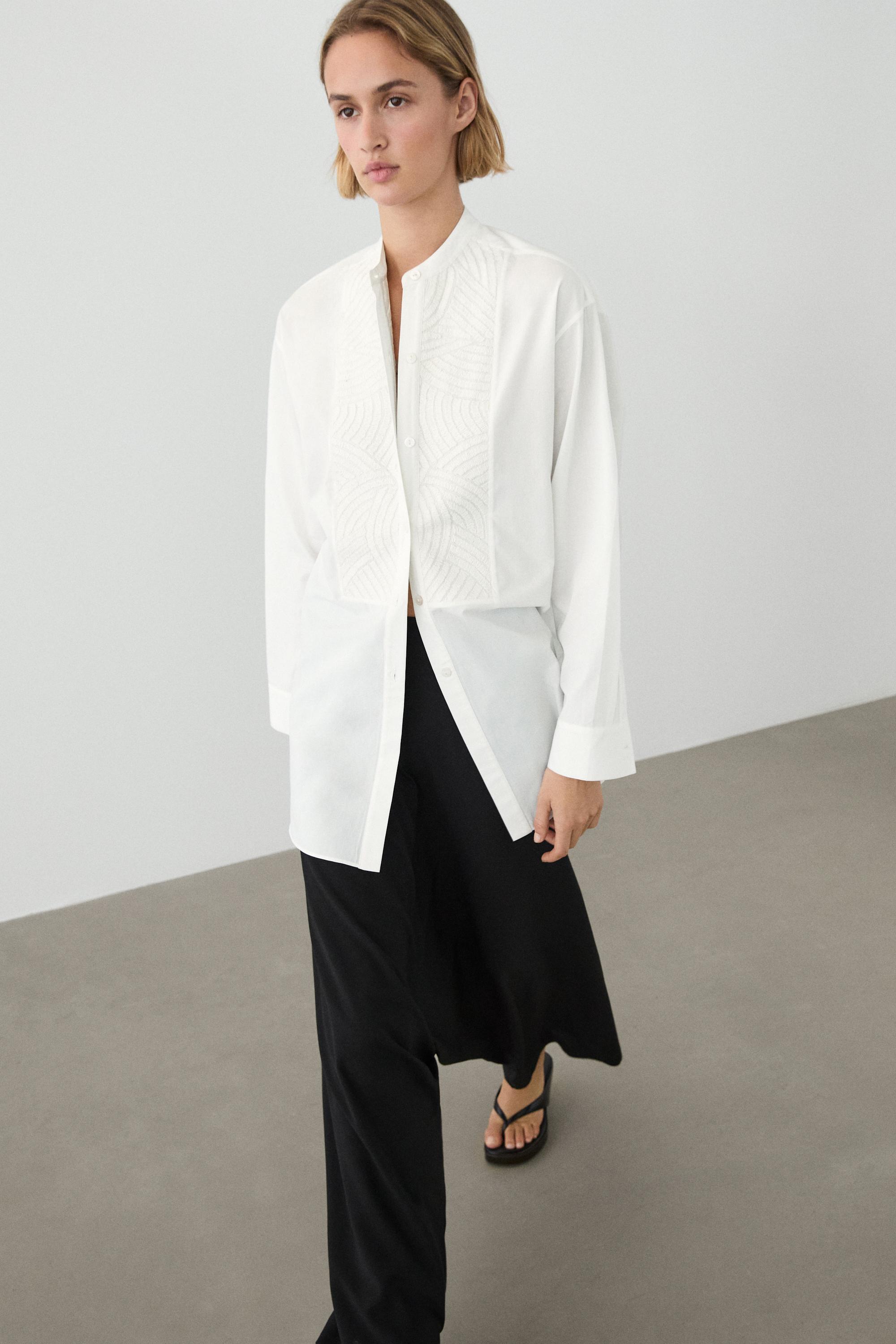 100% cotton poplin shirt with embroidered bib
